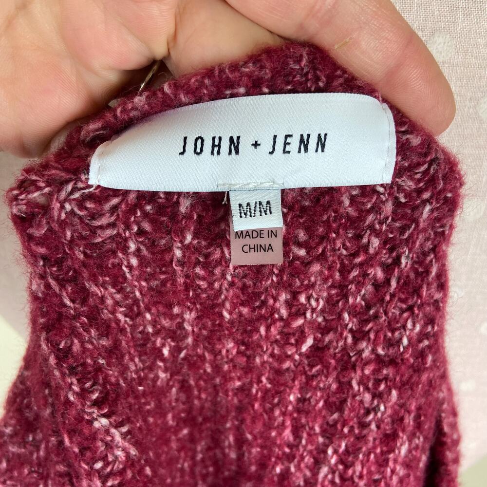 John + Jenn Marled Chunky Knit Sweater Size M Cranberry Burgundy Lace Up Sides - Picture 4 of 9